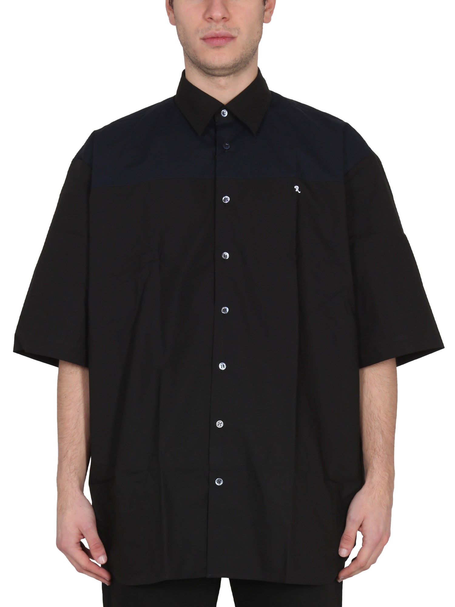 Raf Simons Ghost Slogan Print Bowling Shirt In Black