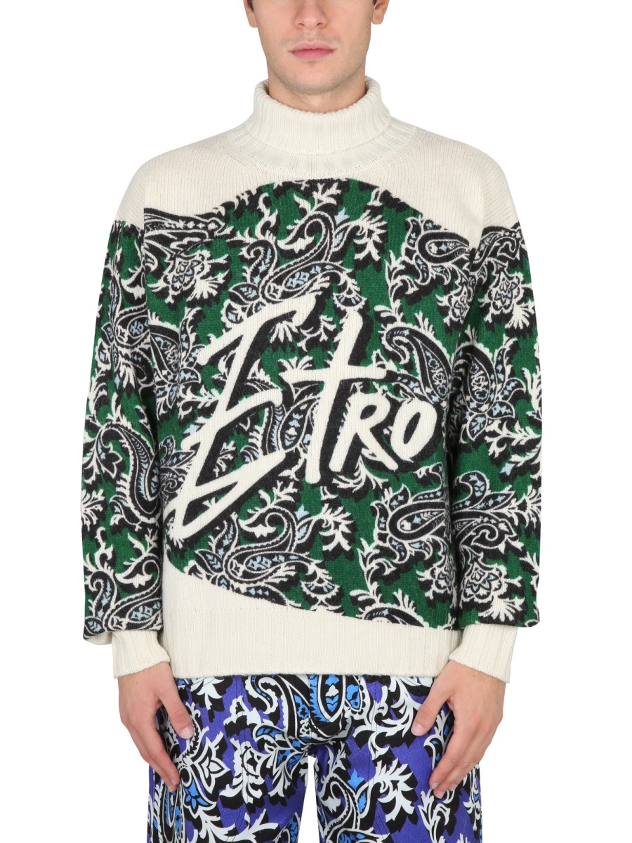 ETRO MAGLIA IN LANA CON LOGO E STAMPA PAISLEY