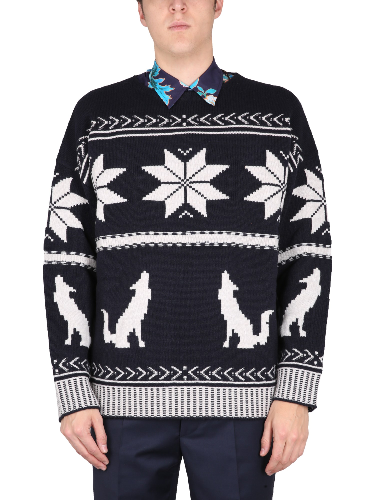 Etro Embroidered Cotton Sweater In Blue