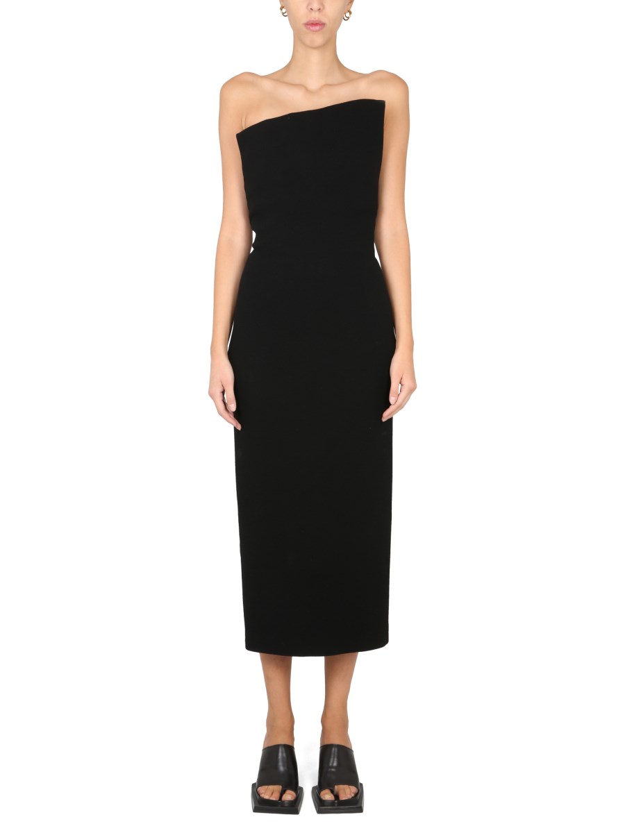 MAX MARA - ASYMMETRICAL STRAPLESS DRESS IN SABLÉ FABRIC - Eleonora Bonucci