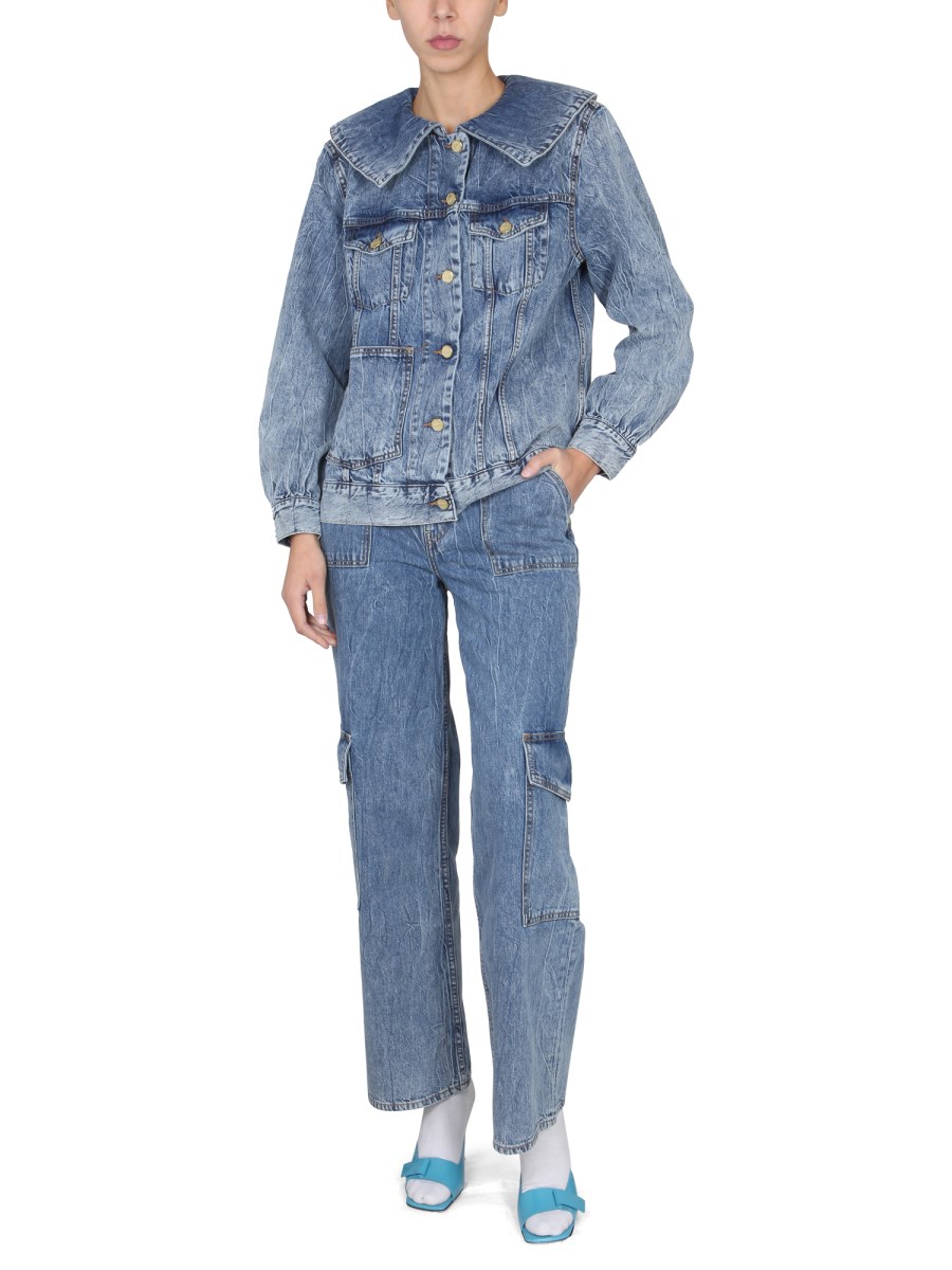 GANNI - COTTON DENIM CARGO JEANS - Eleonora Bonucci
