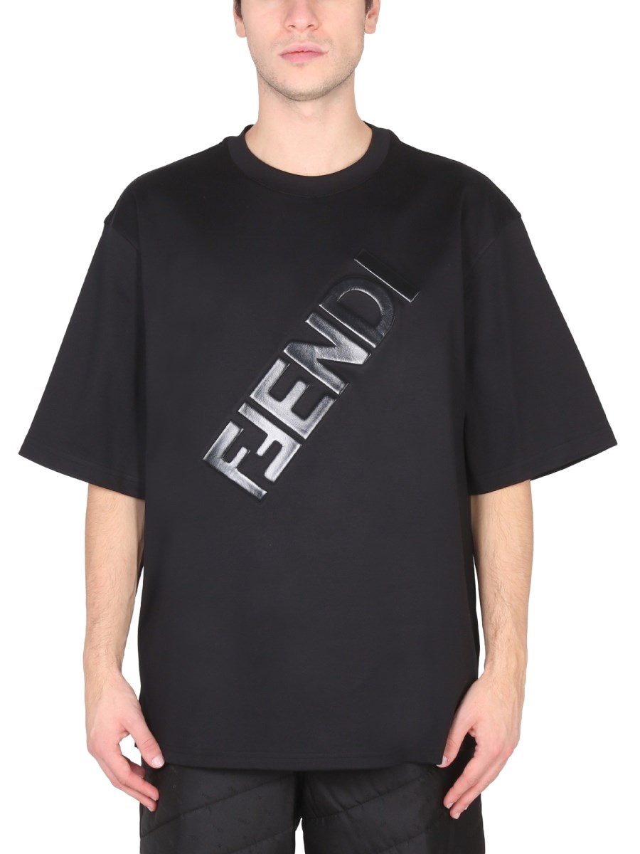 FENDI COTTON JERSEY T SHIRT WITH DIAGONAL LOGO Eleonora Bonucci