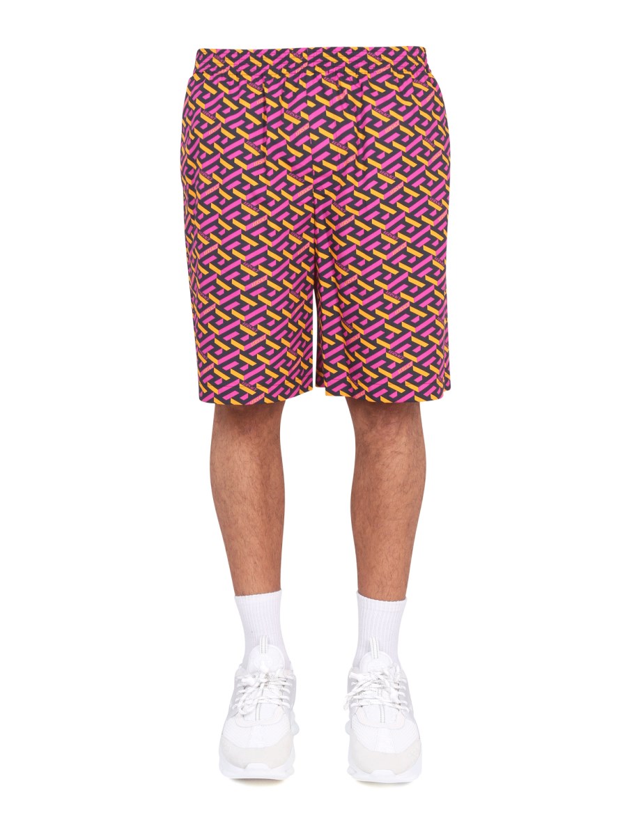 VERSACE - LA GRECA PRINT SILK SHORTS - Eleonora Bonucci