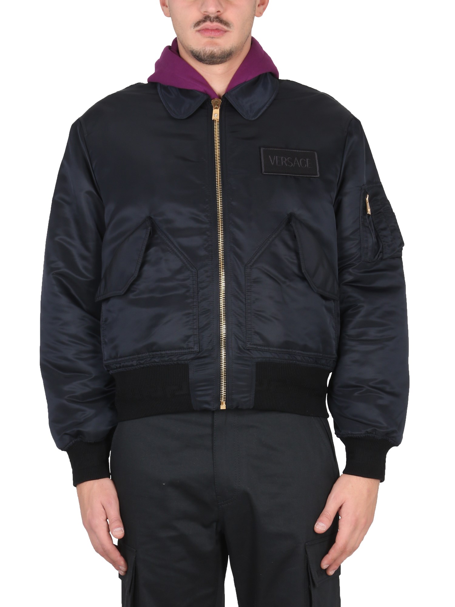 versace bomber jacket with applied logo