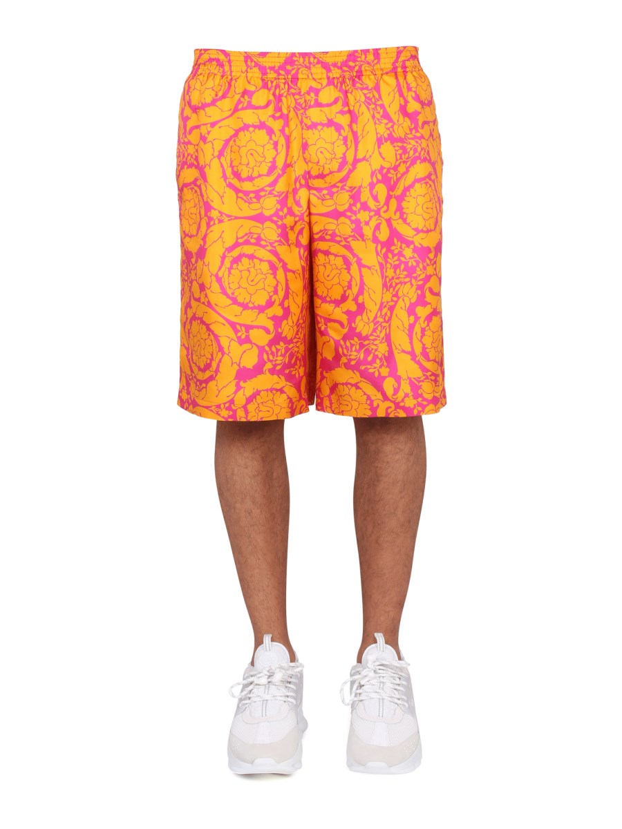 VERSACE Baroque printed silk-twill shorts