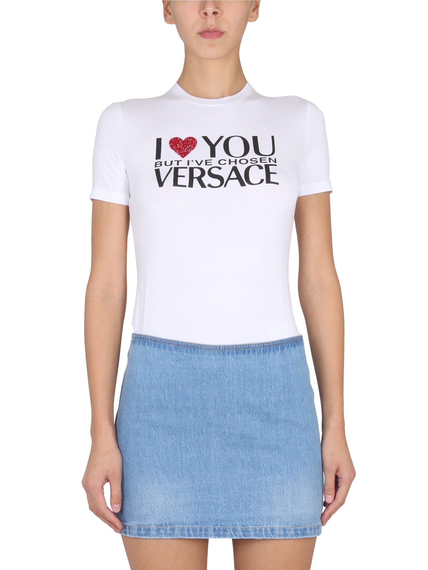 Shop Versace T-shirt "i ♡ You But..." In White