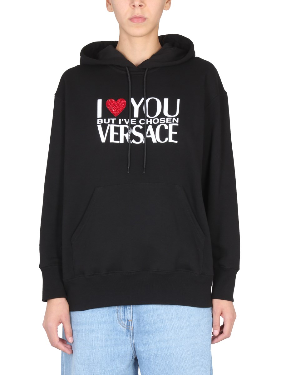 VERSACE FELPA IN COTONE CON LOGO I LOVE YOU