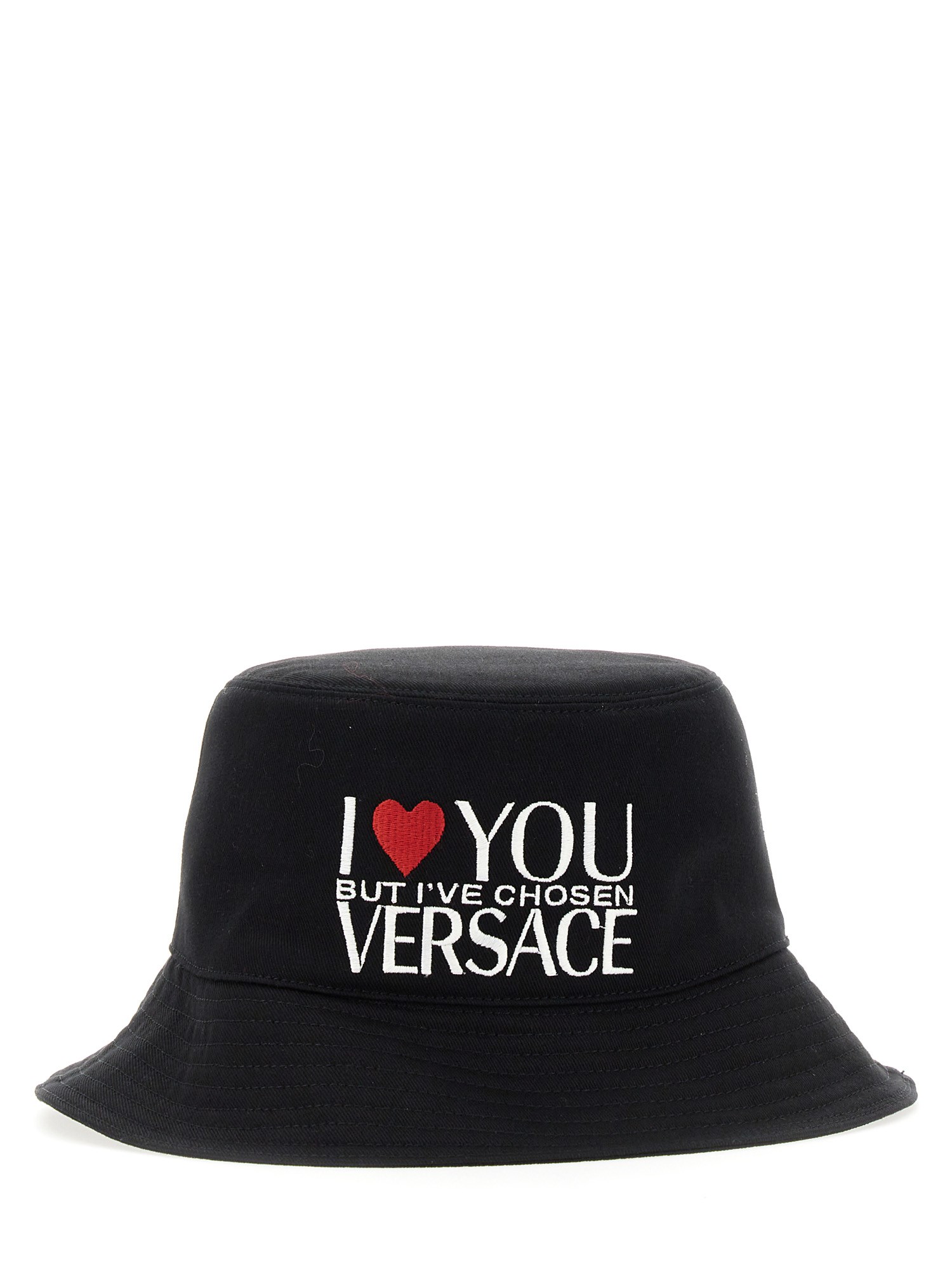 Shop Versace Fisherman Hat "i ♡ You But..." In Black
