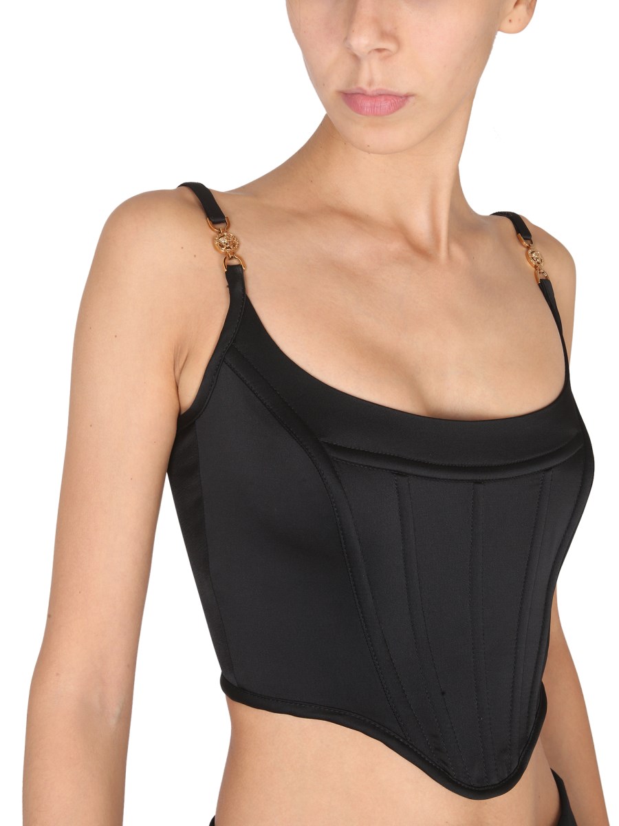 Versace Belted Enver Satin Bra Top with Medusa Detail - ShopStyle