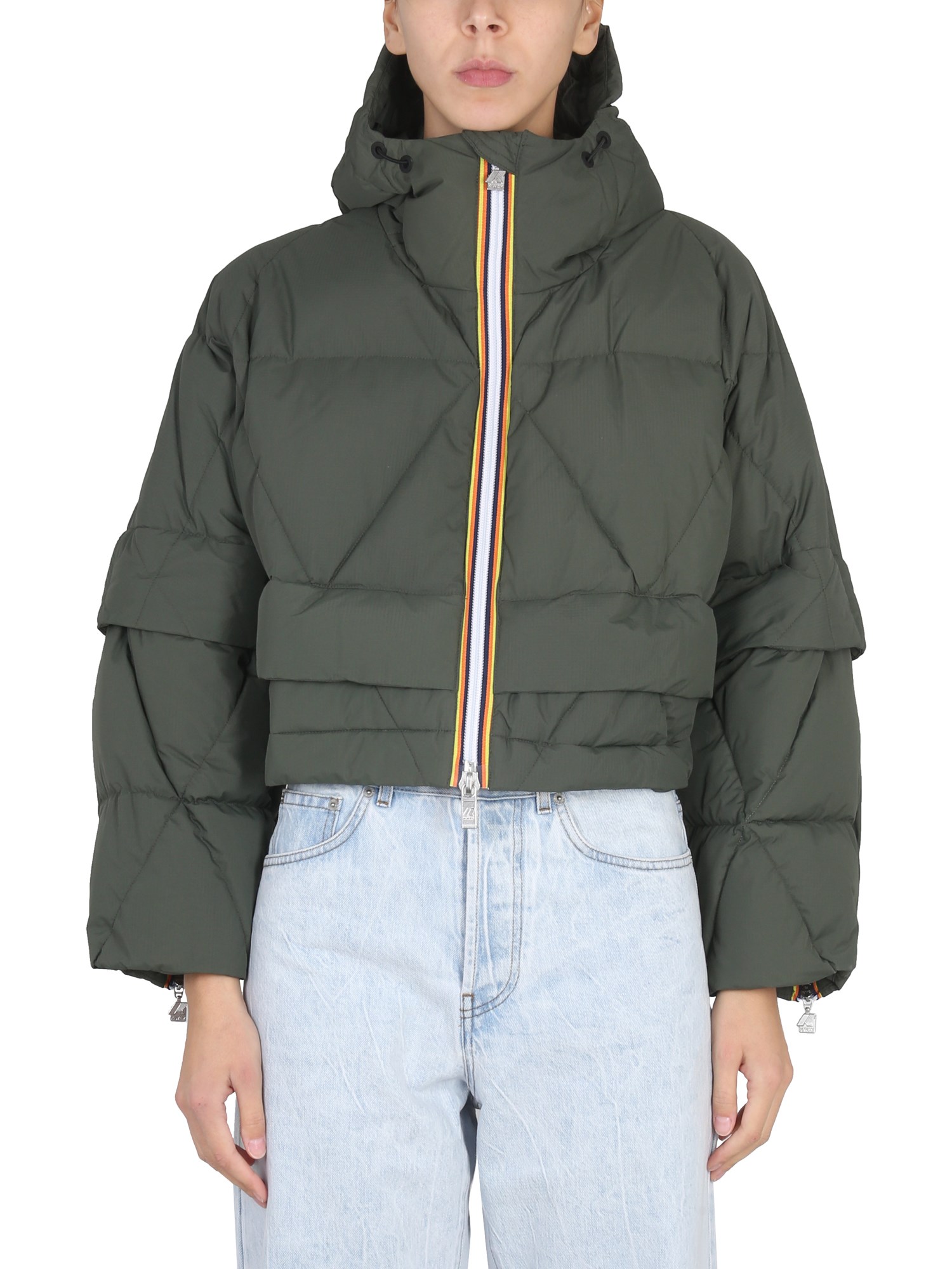 K-way Woman Down Jacket Military Green Size L Polyamide In Green