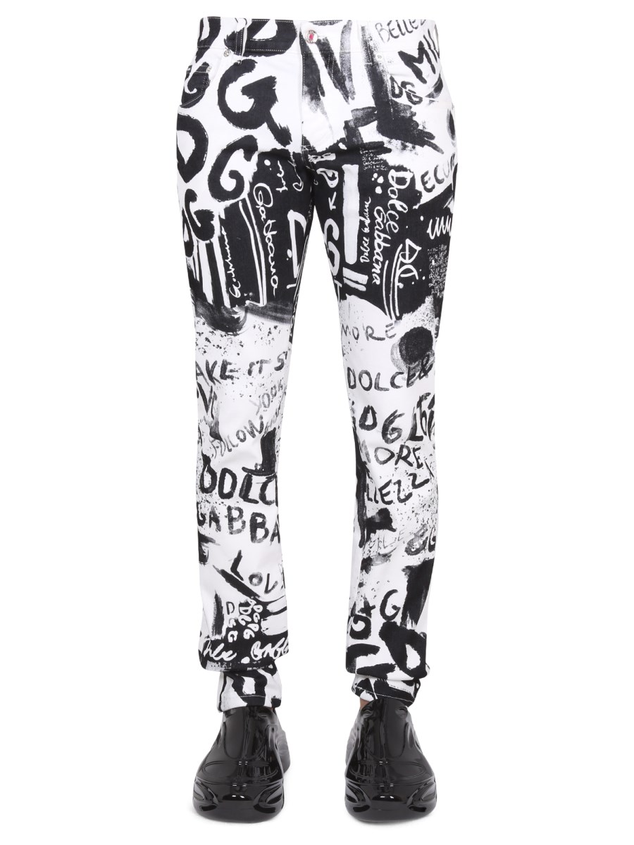 DOLCE & GABBANA - STRECH DENIM JEANS WITH GRAFFITI PRINT