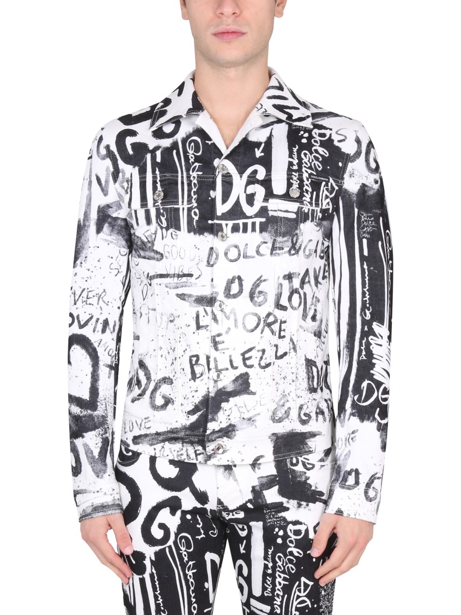 DOLCE GABBANA GRAFFITI PRINT COTTON DENIM JACKET Eleonora Bonucci