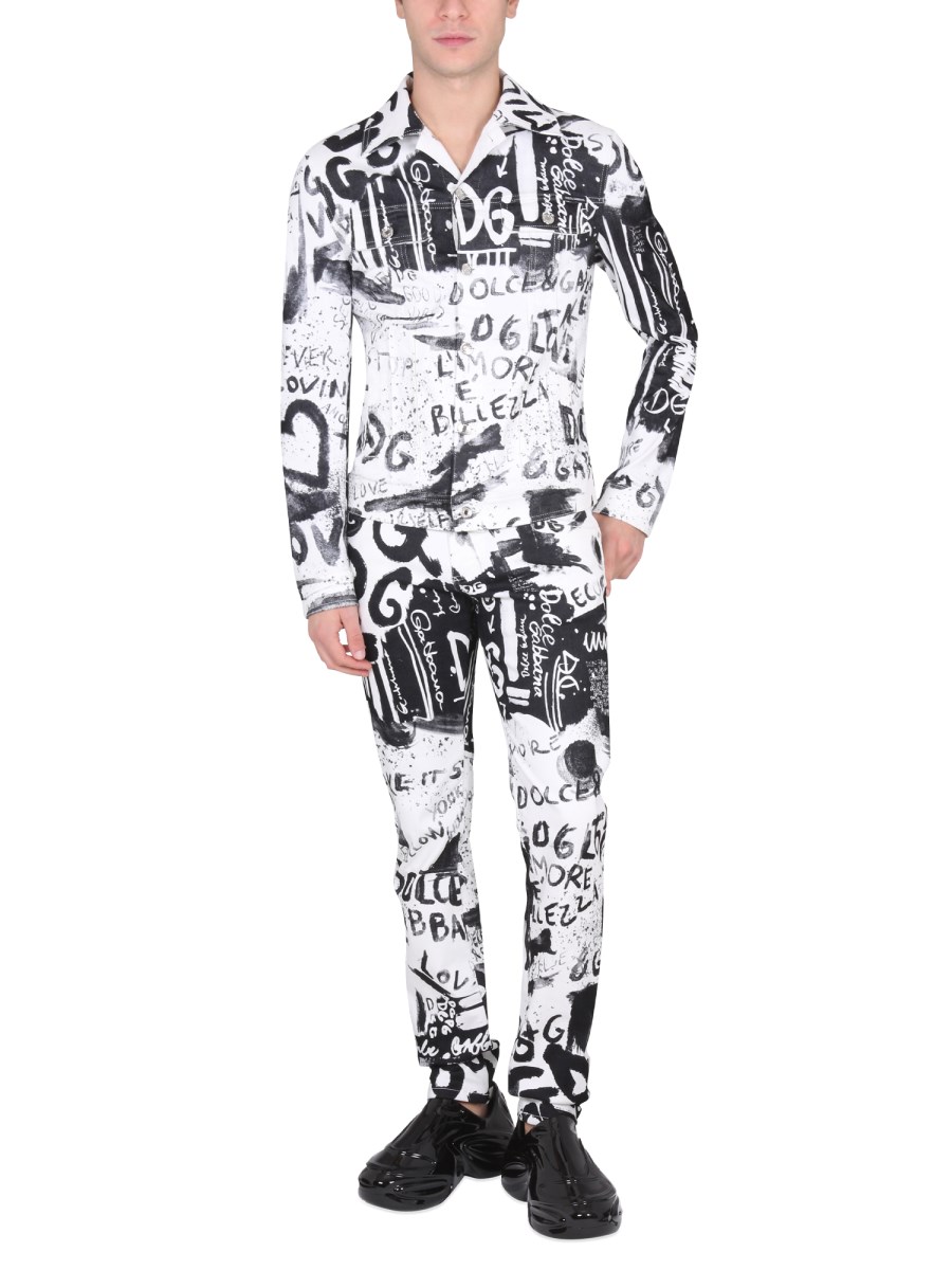DOLCE & GABBANA - GRAFFITI PRINT COTTON DENIM JACKET DOLCE & GABBANA - GRAFFITI PRINT COTTON DENIM JACKET