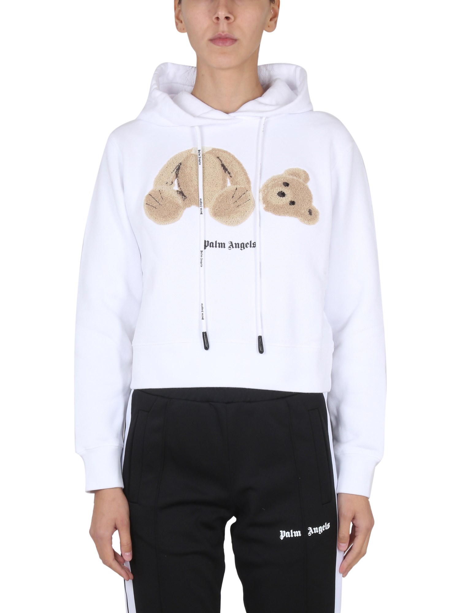 Palm Angels Brushed Cotton Hoodie With Teddy Bear Print In White