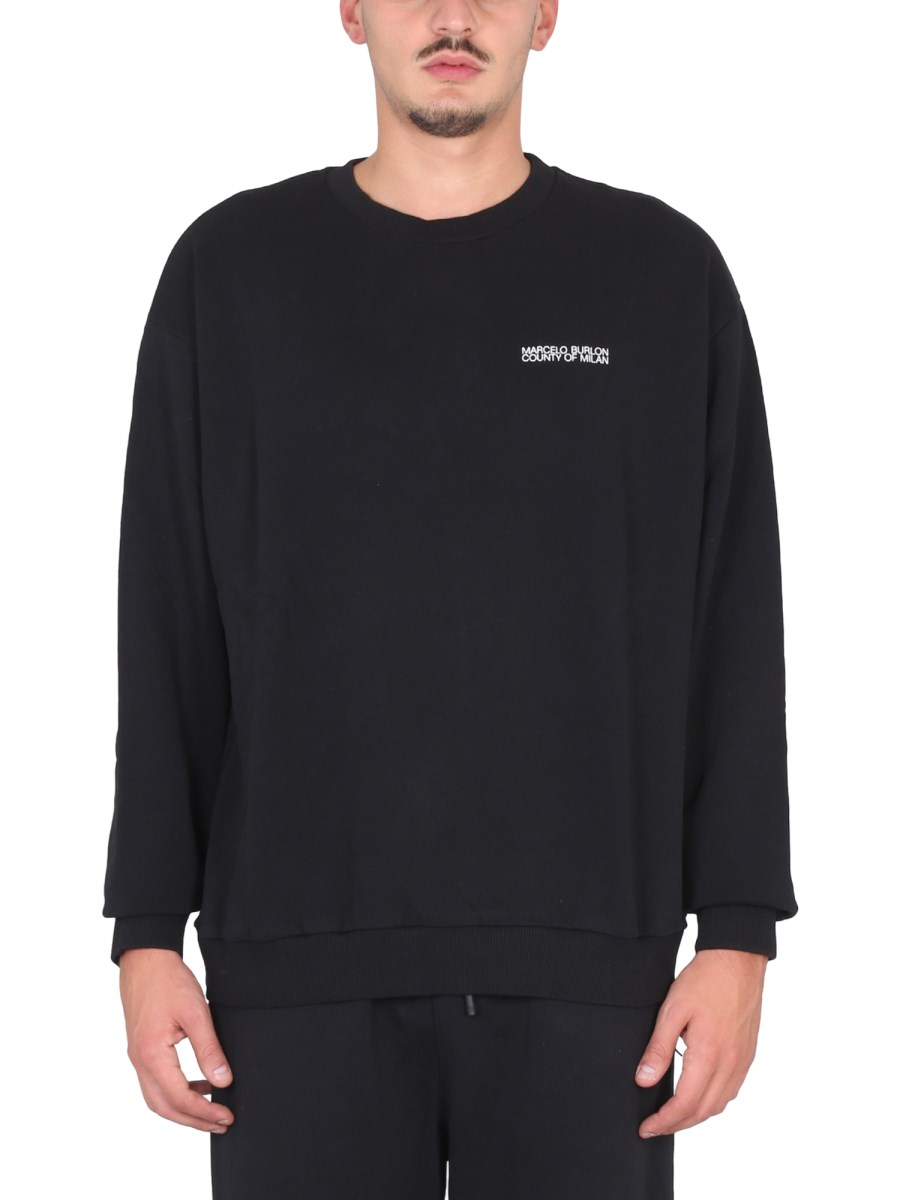 MARCELO BURLON COUNTY OF MILAN - COTTON FLEECE CREWNECK SWEATSHIRT