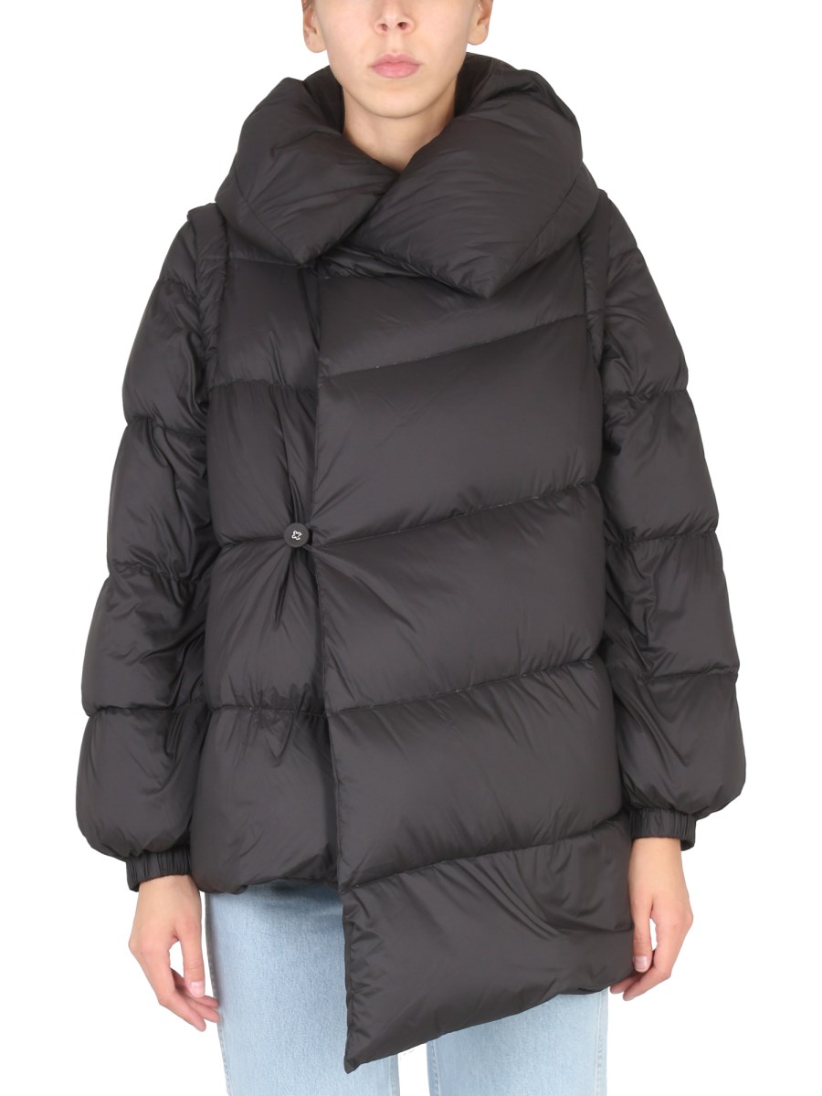 Asymmetrical puffer coat with hood online