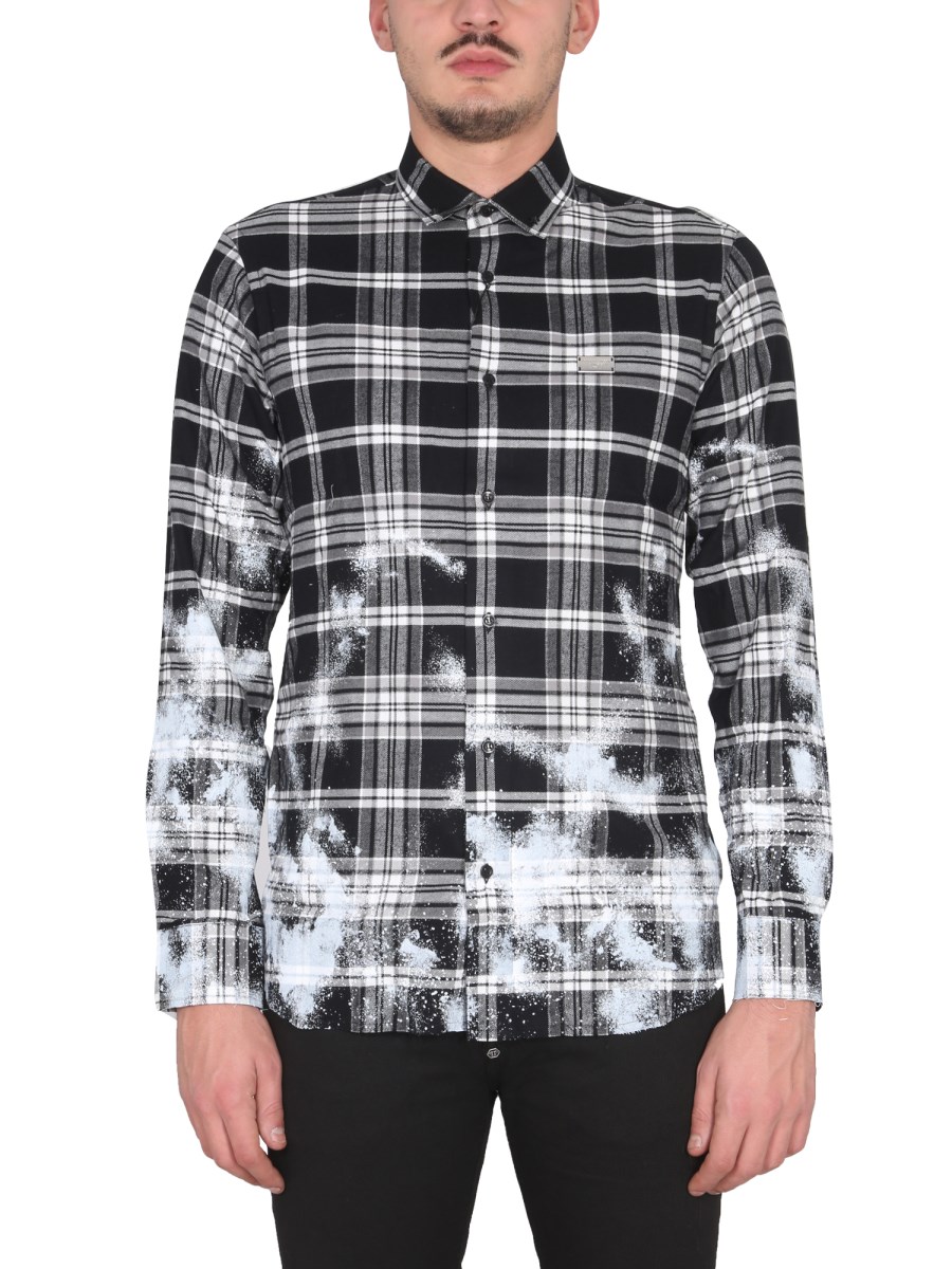 PHILIPP PLEIN CAMICIA CON MOTIVO TARTAN IN FLANELLA