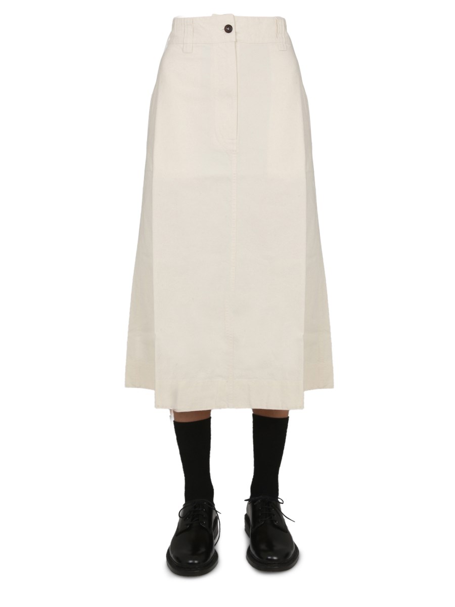 スカート MARGARET HOWELL DENIM SKIRT Black cotton denim Double Pleat Skirt | MHL. by Margaret Howell