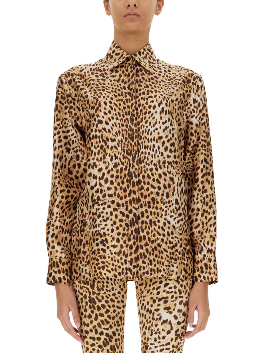 ROBERTO CAVALLI CAMICIA IN SETA CON STAMPA OCELOT