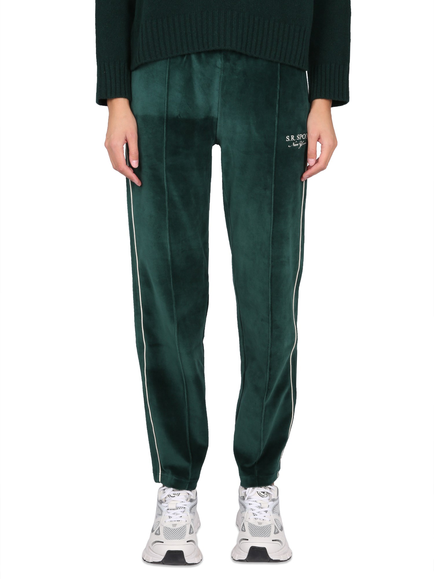 Sporty And Rich Brandie Embroidered Cotton-velour Track Pants In Green