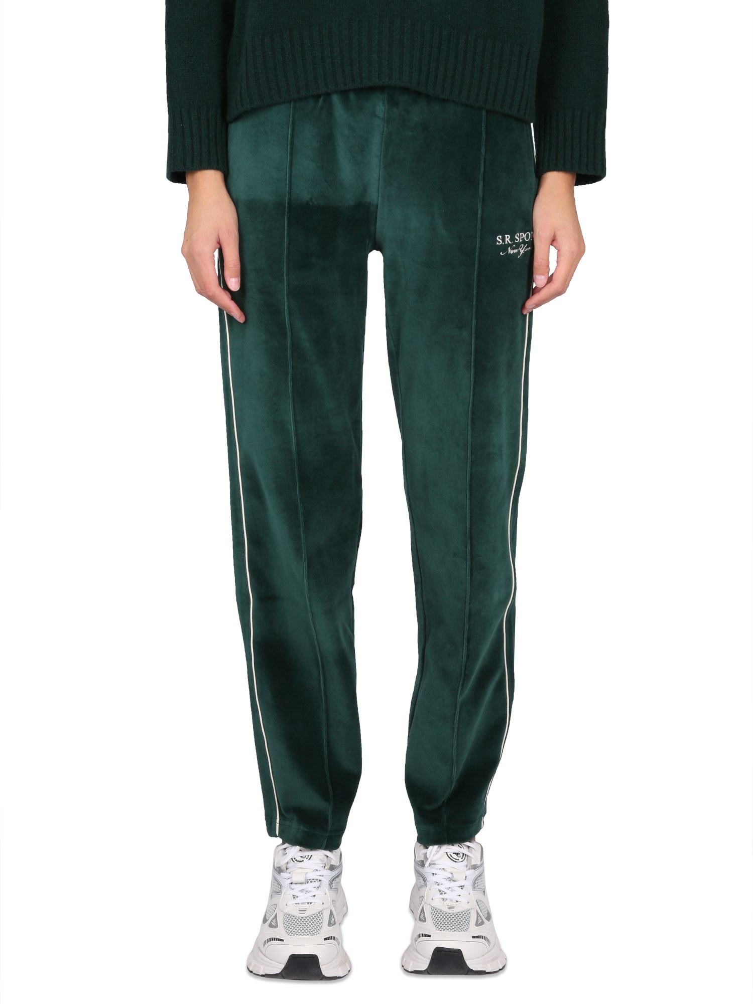 Embroidered cotton-velour track pants