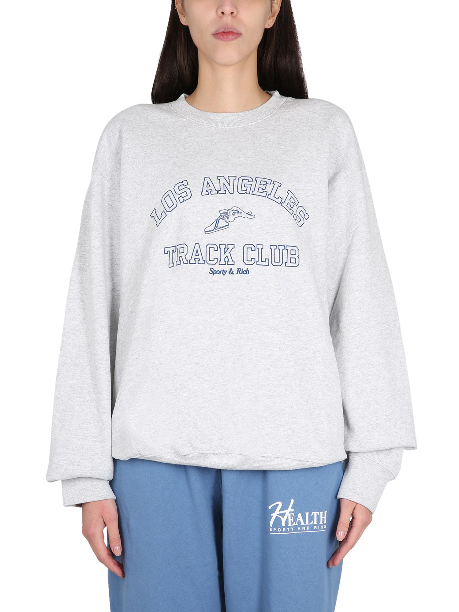 Sporty And Rich Track Club Logo-print Cotton-blend Sweatshirt In Grey