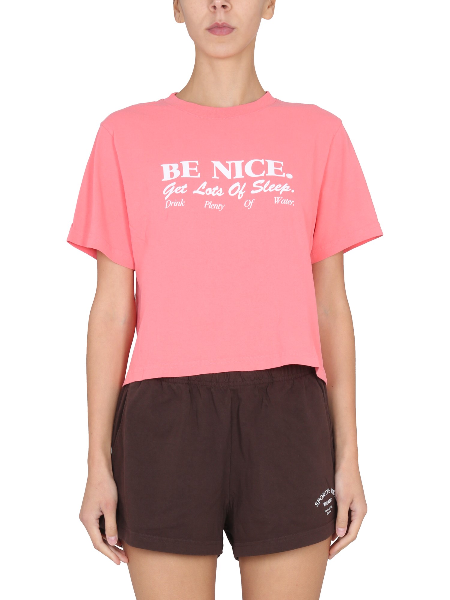 Shop Sporty And Rich Logo Print T-shirt In Pink