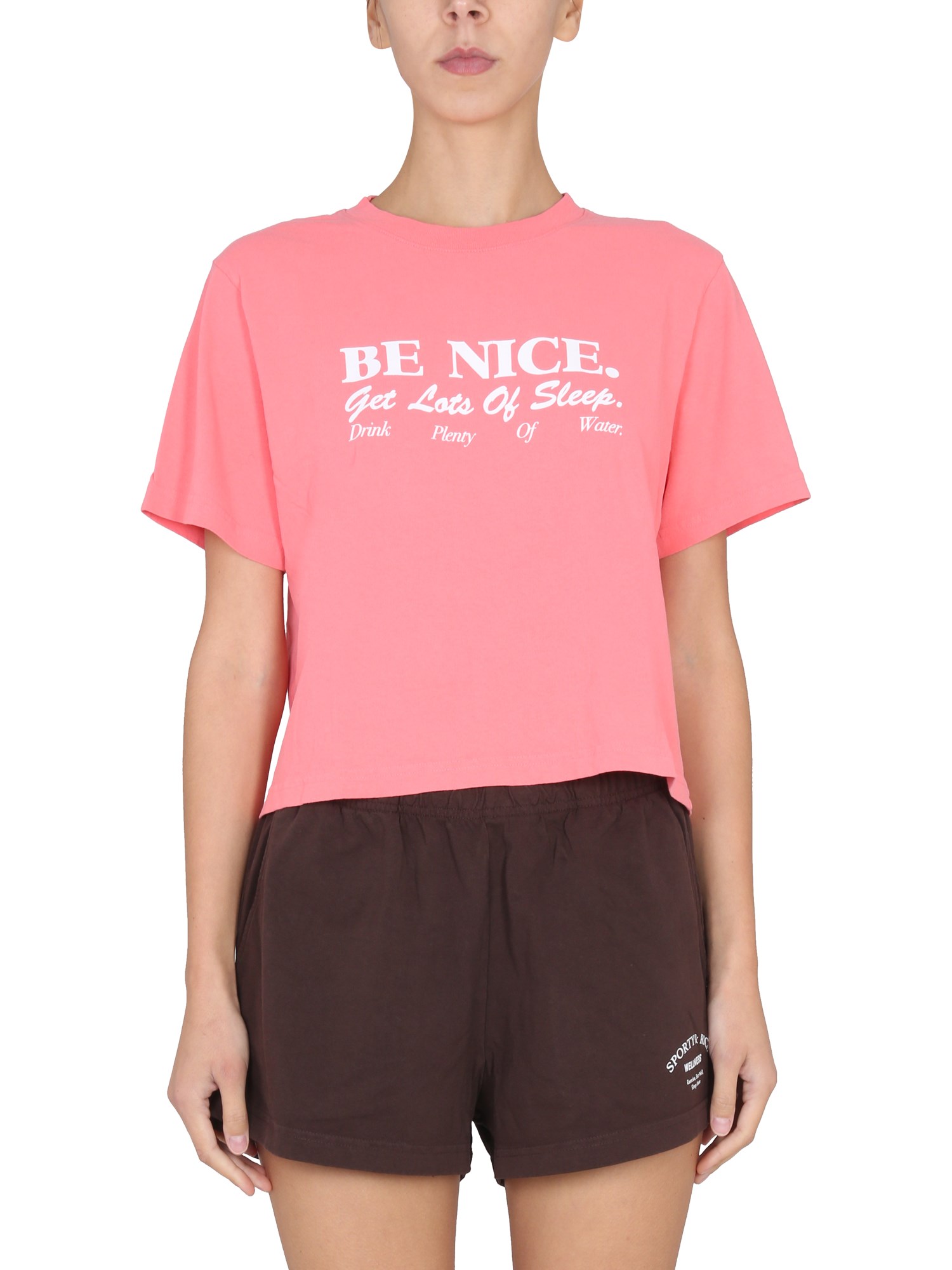 Sporty And Rich Be Nice Print Cropped T-shirt In Pink