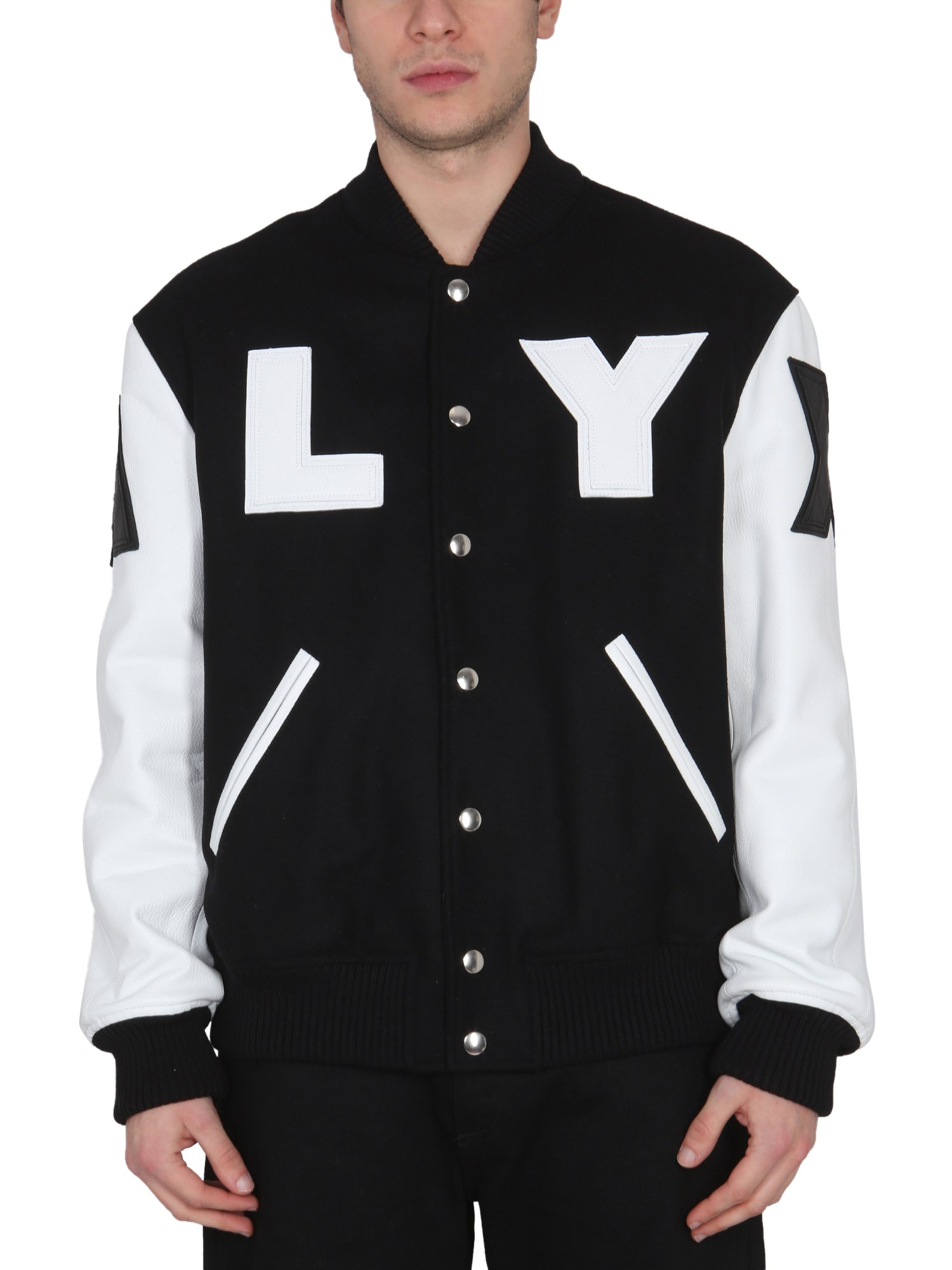 Alyx Mixed Media Logo Patch Varsity Jacket In Black