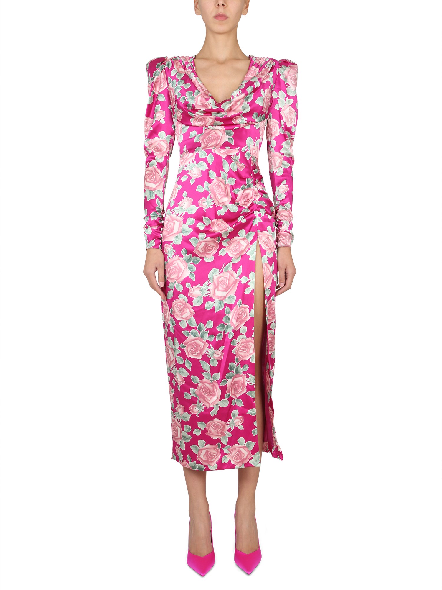 Alessandra Rich Silk Draped Dress In Fuchsia