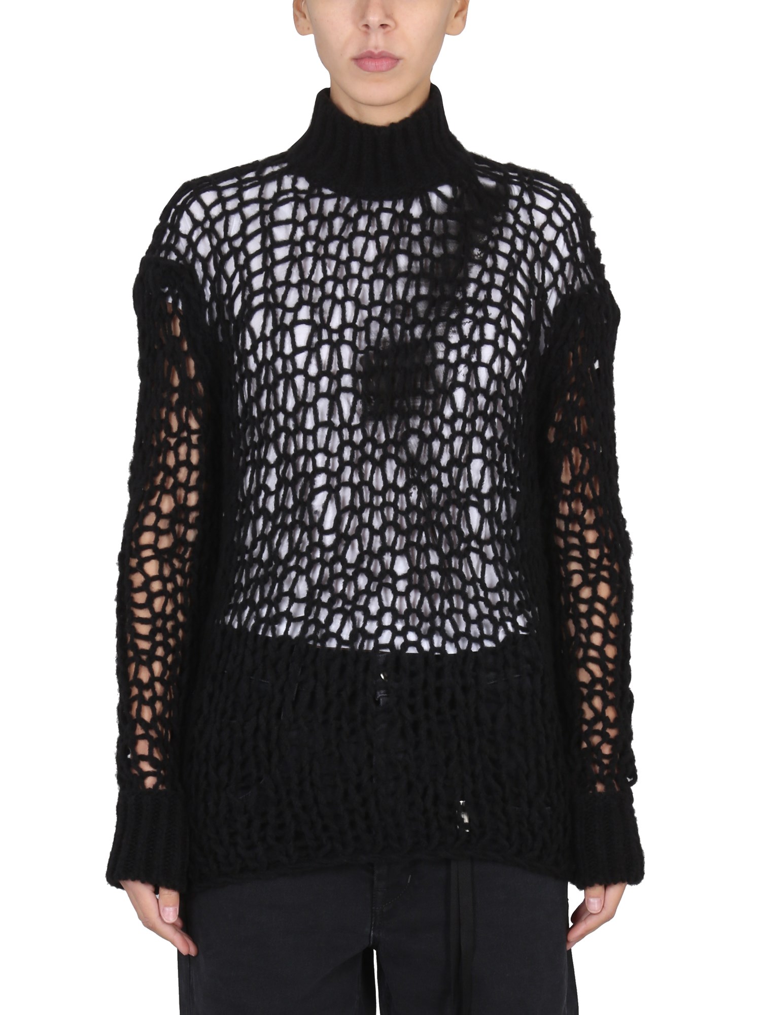 Ann Demeulemeester Open-knit High-neck Sweater In Black