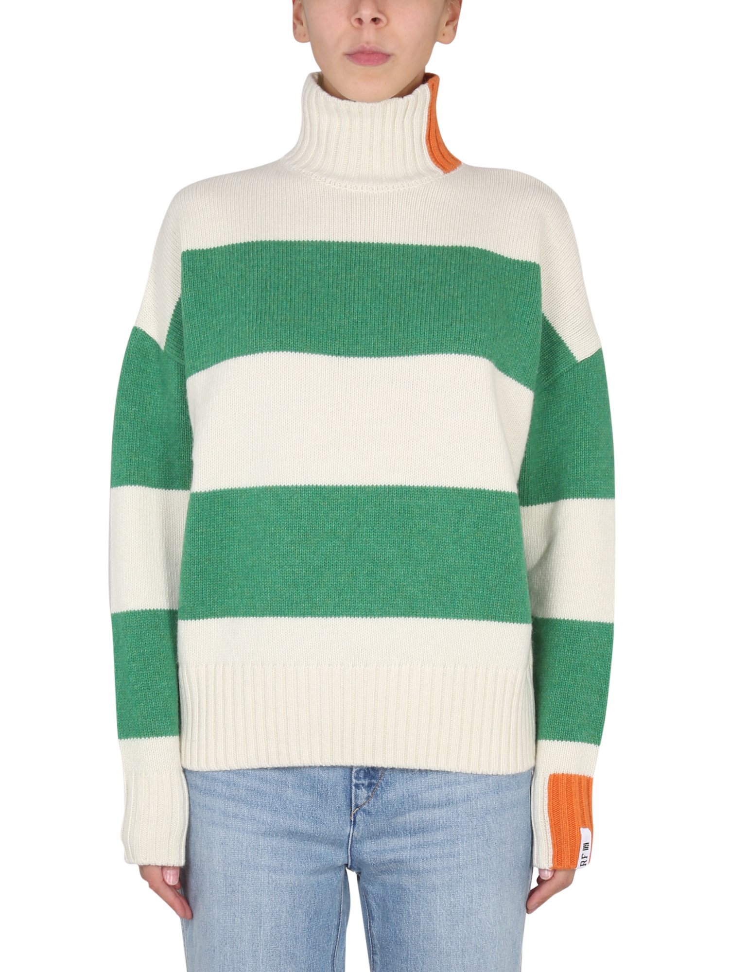 Right For Striped Turtleneck Sweater In White