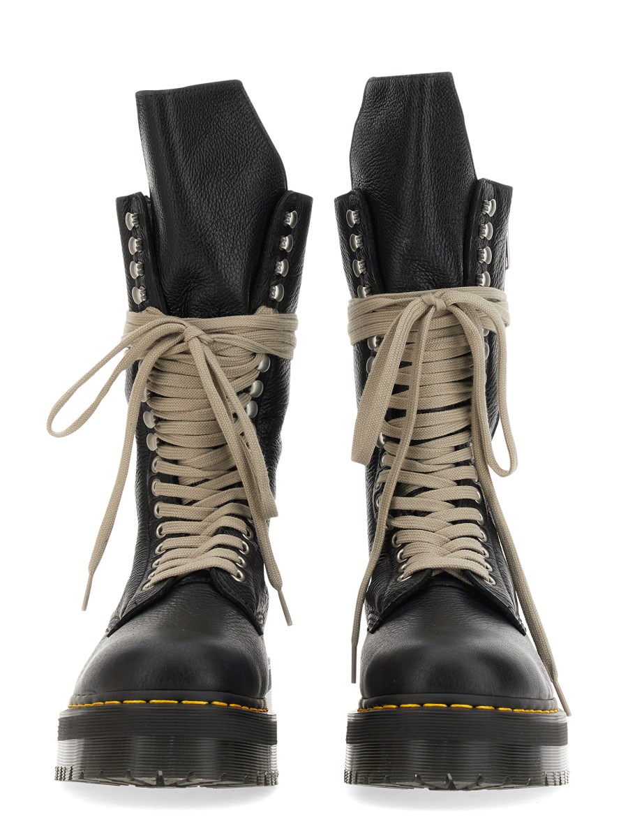 DR. MARTENS X RICK OWENS - HIGH QUAD SOLE BOOT IN GARNET LEATHER