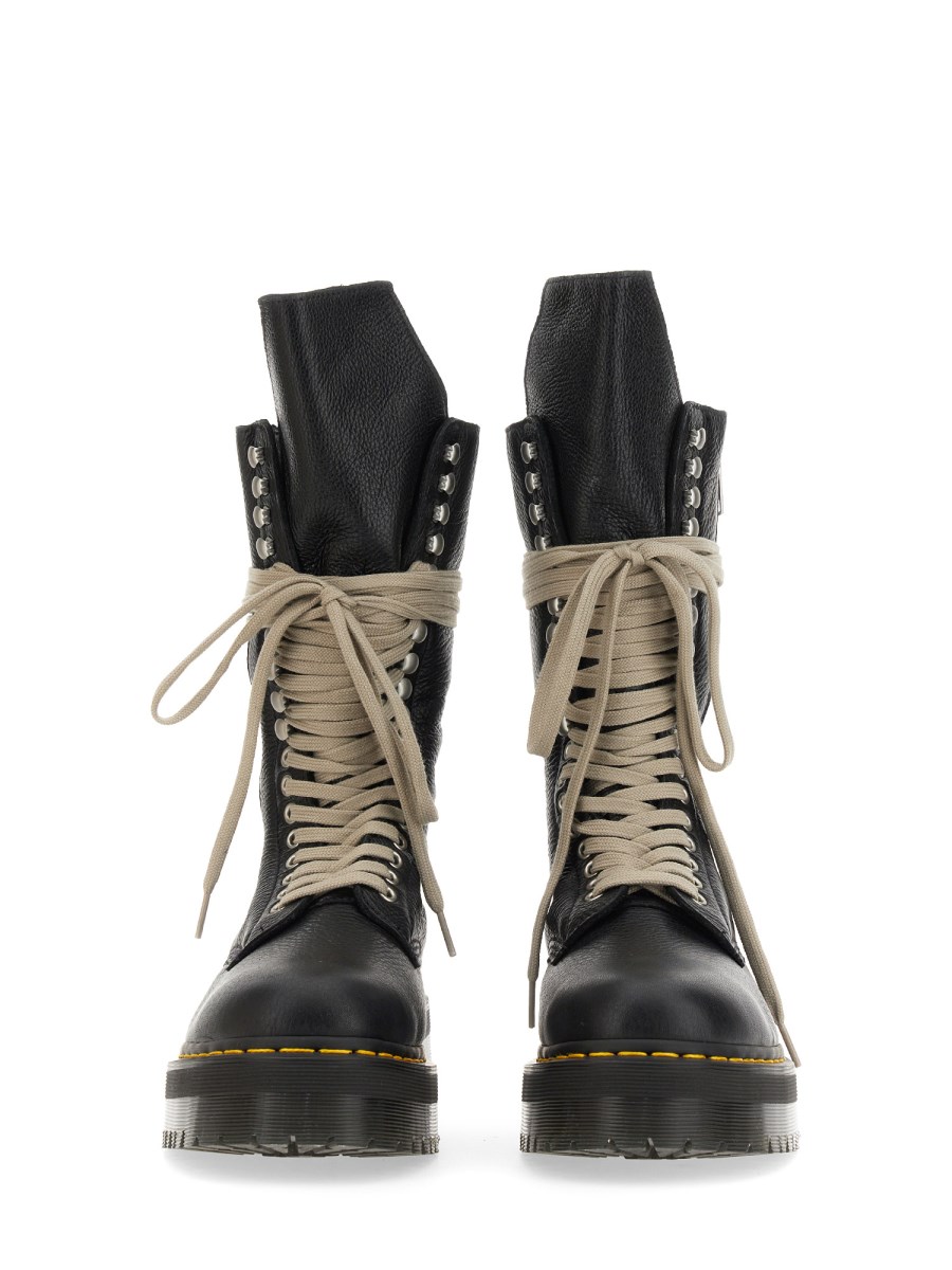 DR. MARTENS X RICK OWENS - HIGH QUAD SOLE BOOT IN GARNET DR. MARTENS X RICK OWENS - HIGH QUAD SOLE BOOT IN GARNET