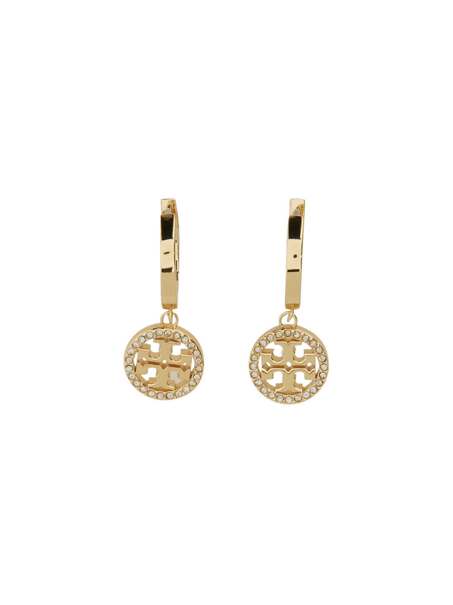 Tory Burch 'miller' Gold-colored Hoop Earrings With Crystals In Gold