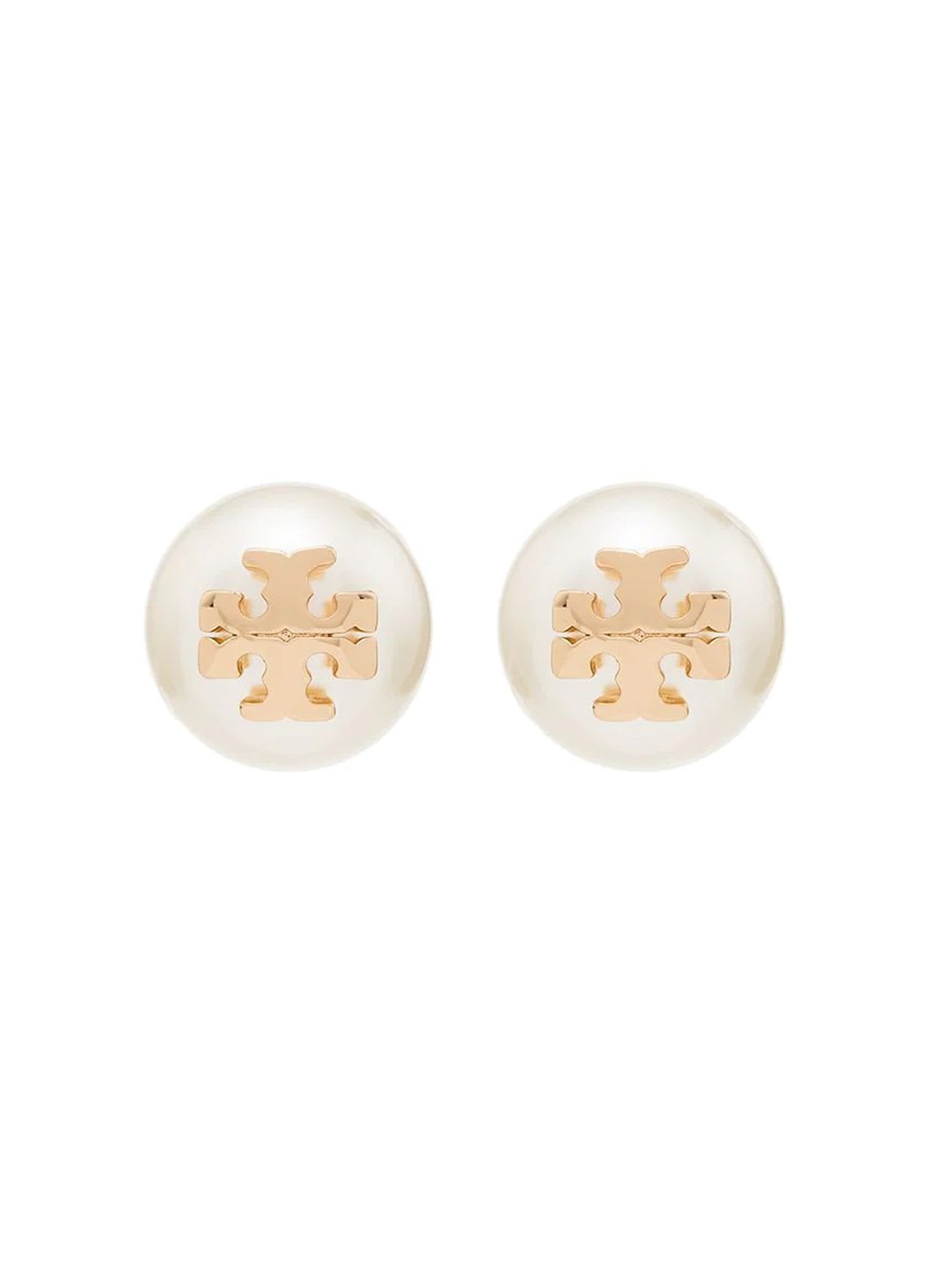 Tory Burch Logo-plaque Pearl Stud Earrings In Gold