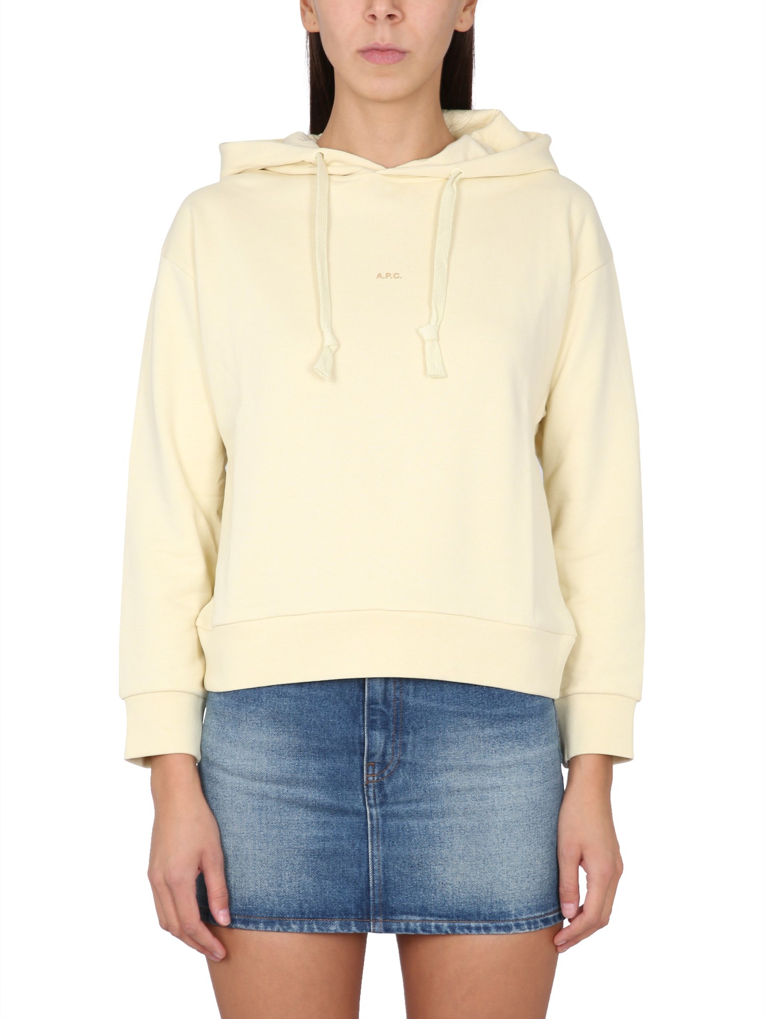 Shop Apc Sweatshirt With Micro Logo In Yellow