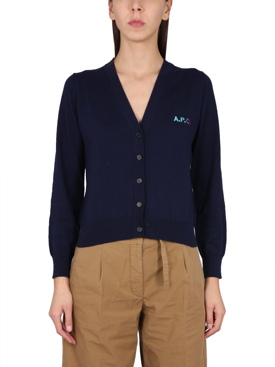 A.P.C. - COTTON KNIT CARDIGAN WITH LOGO EMBROIDERY - Eleonora Bonucci