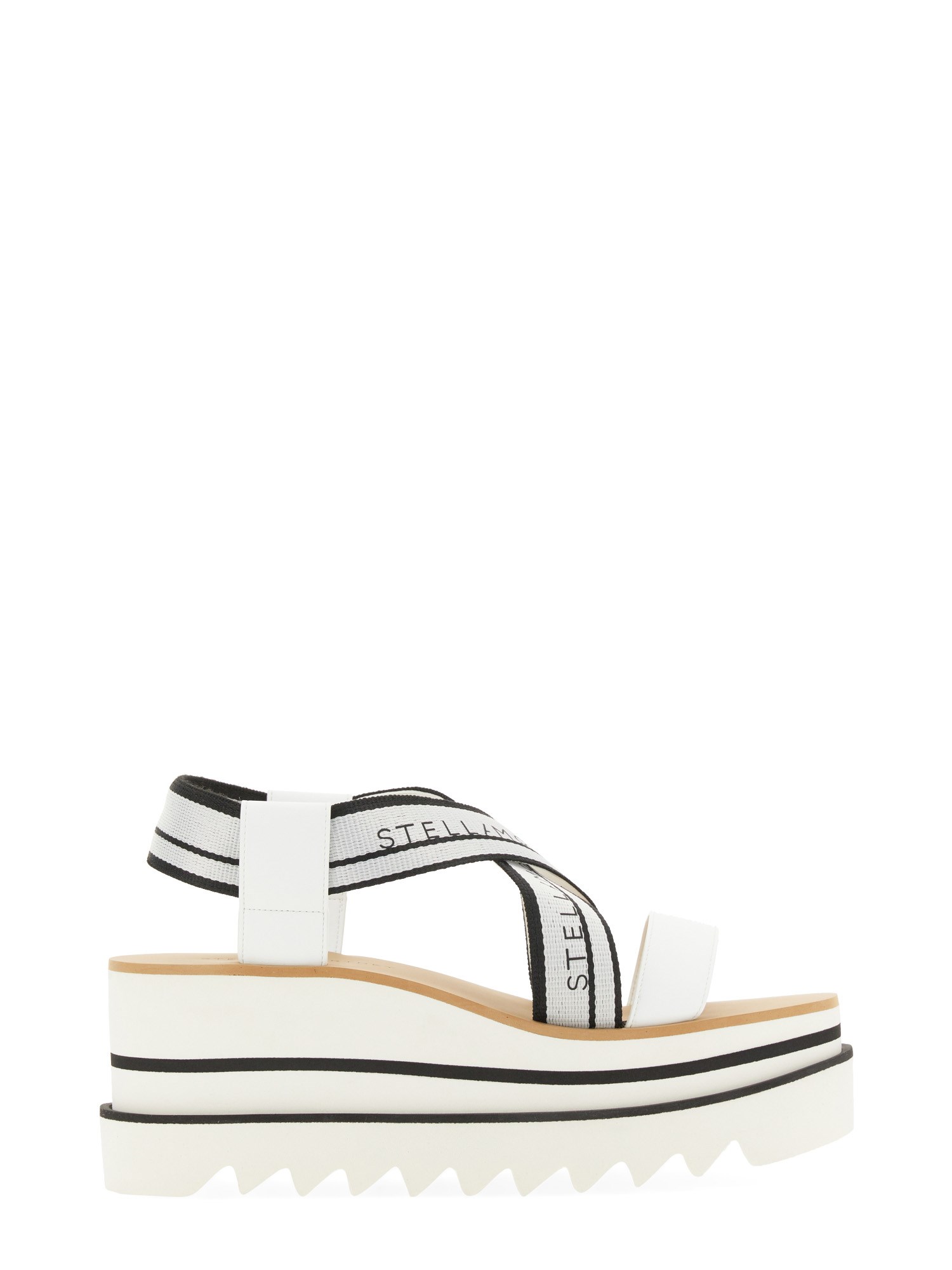 Stella Mccartney Sneak-elyse Striped Platform Sandals In White Recycled Polyester In Black