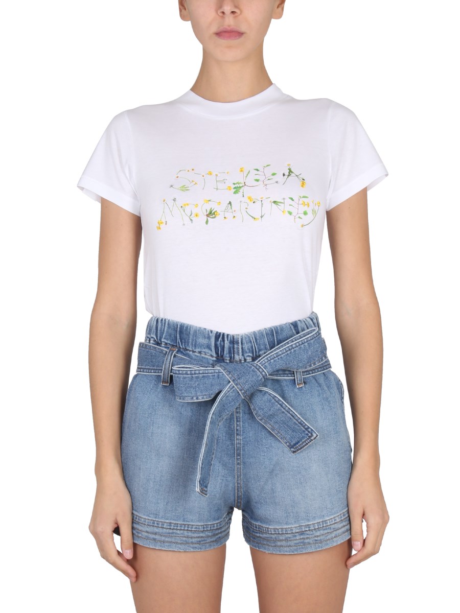 STELLA McCARTNEY T-SHIRT IN JERSEY DI COTONE CON STAMPA LOGO