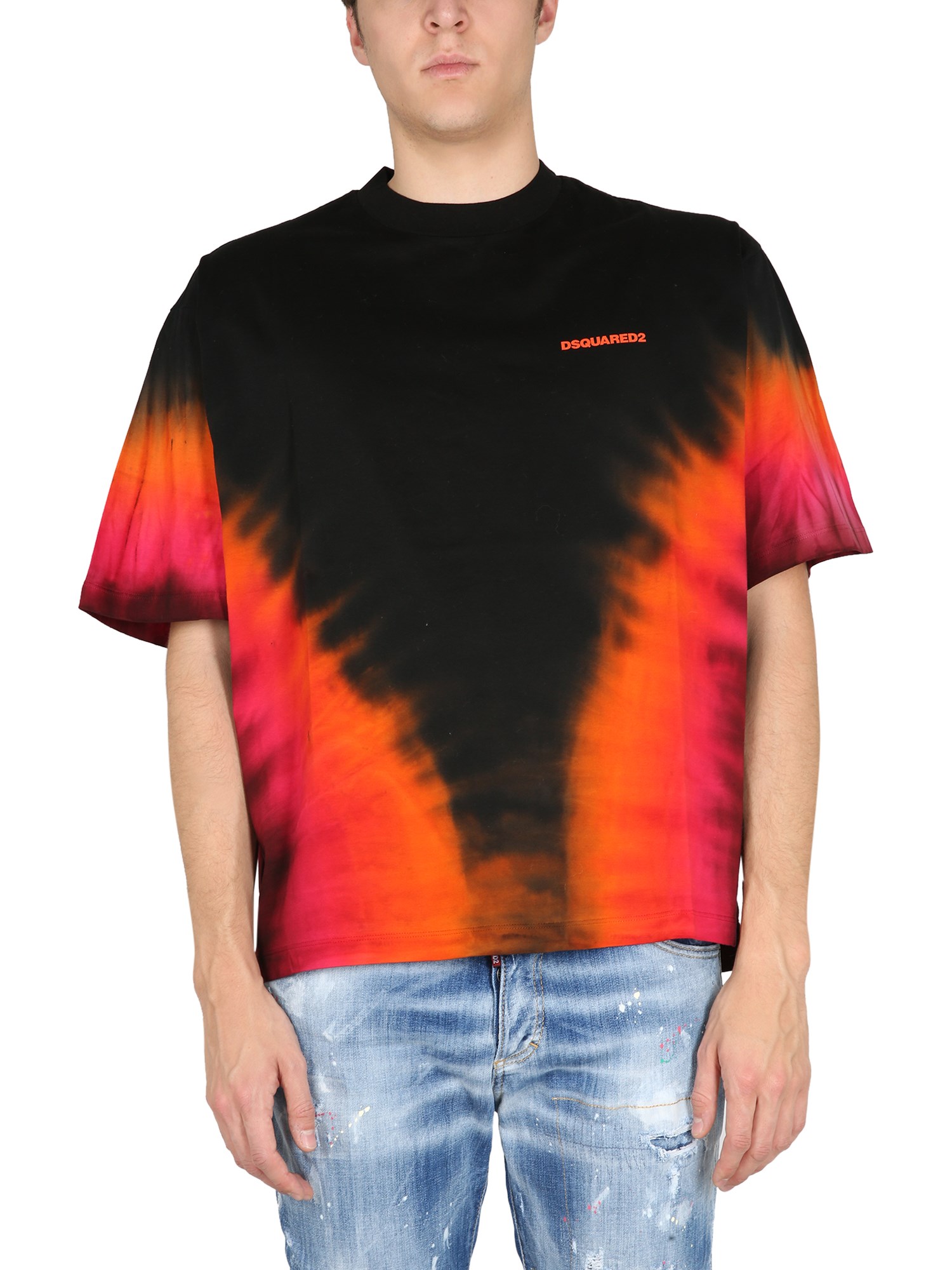 Dsquared2 D2 Flame Dropped Shoulder T-shirt In Multicolour