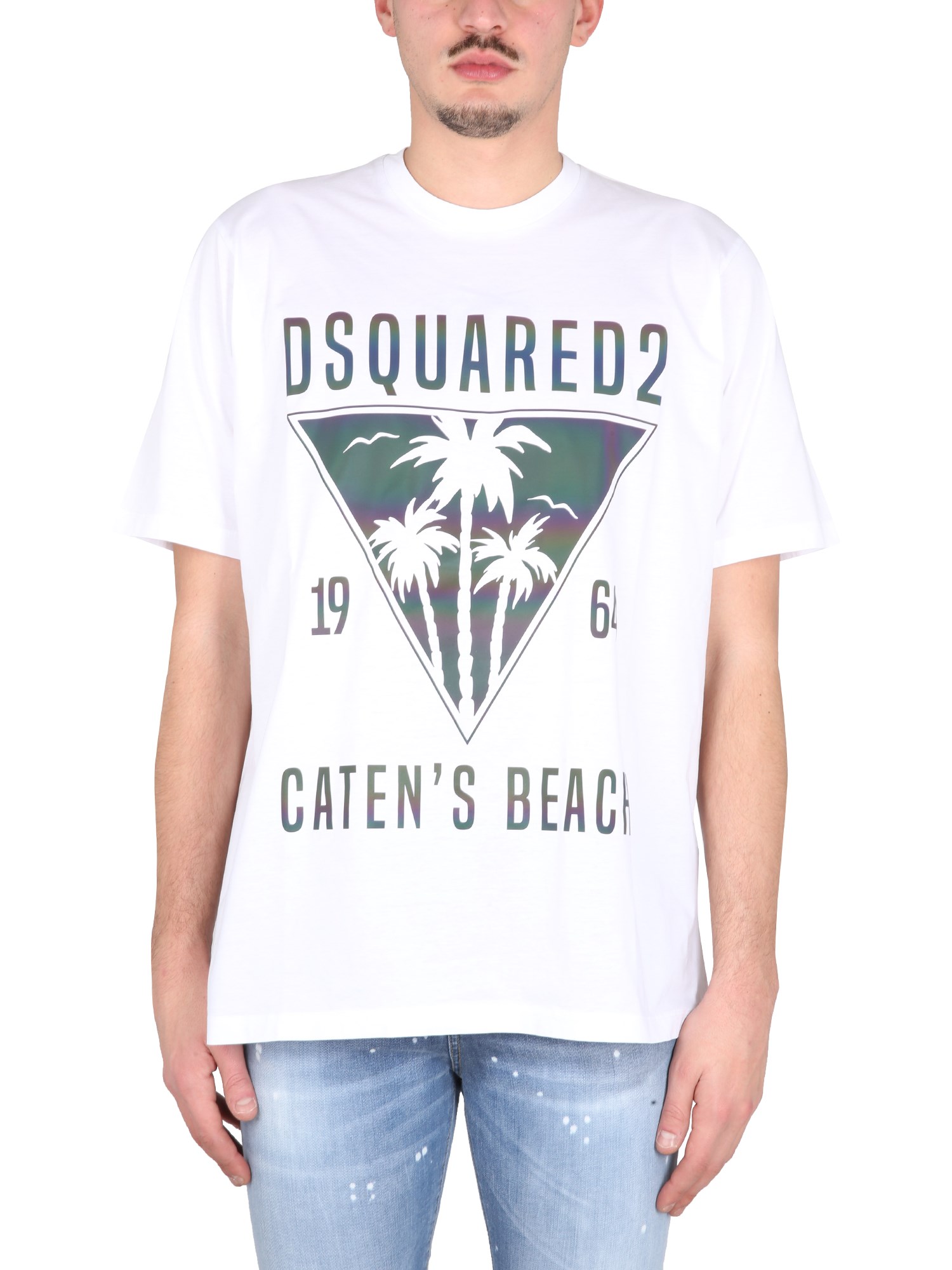 Shop Dsquared2 T-shirt D2 Caten's Beach In White