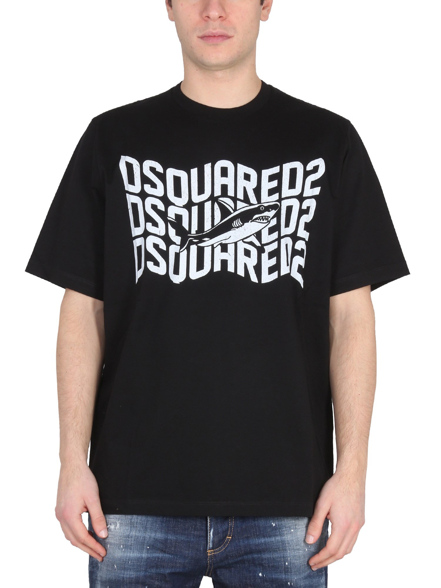 Dsquared2 Shark Motif Logo Print T-shirt In Black