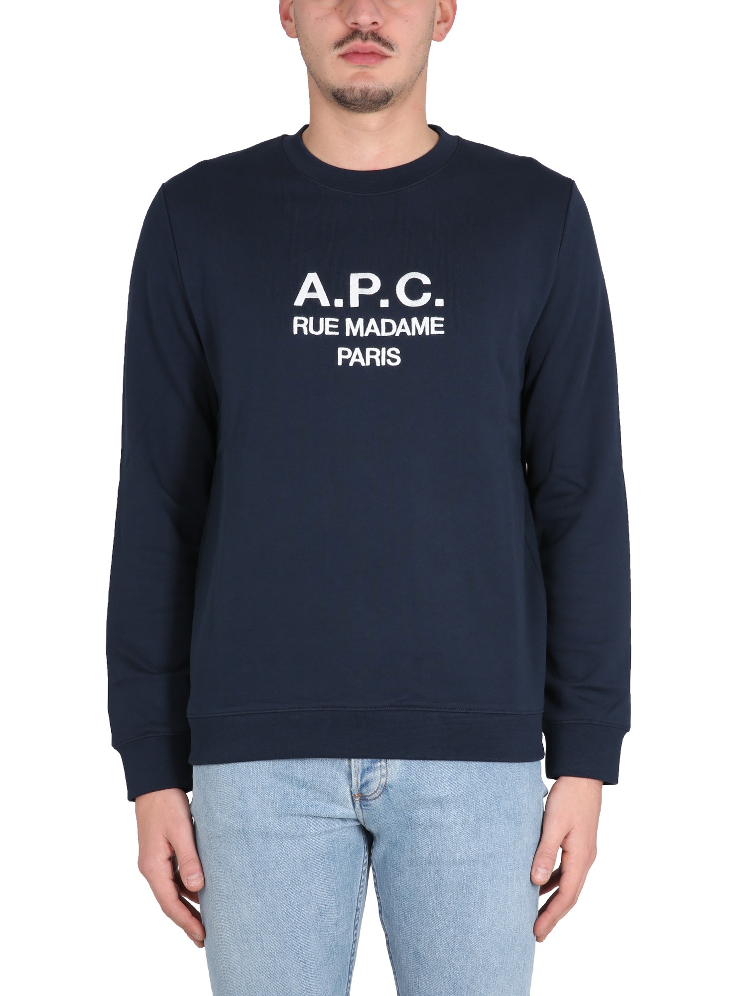 Apc Logo Embroidered French Terry Sweatshirt In Blue
