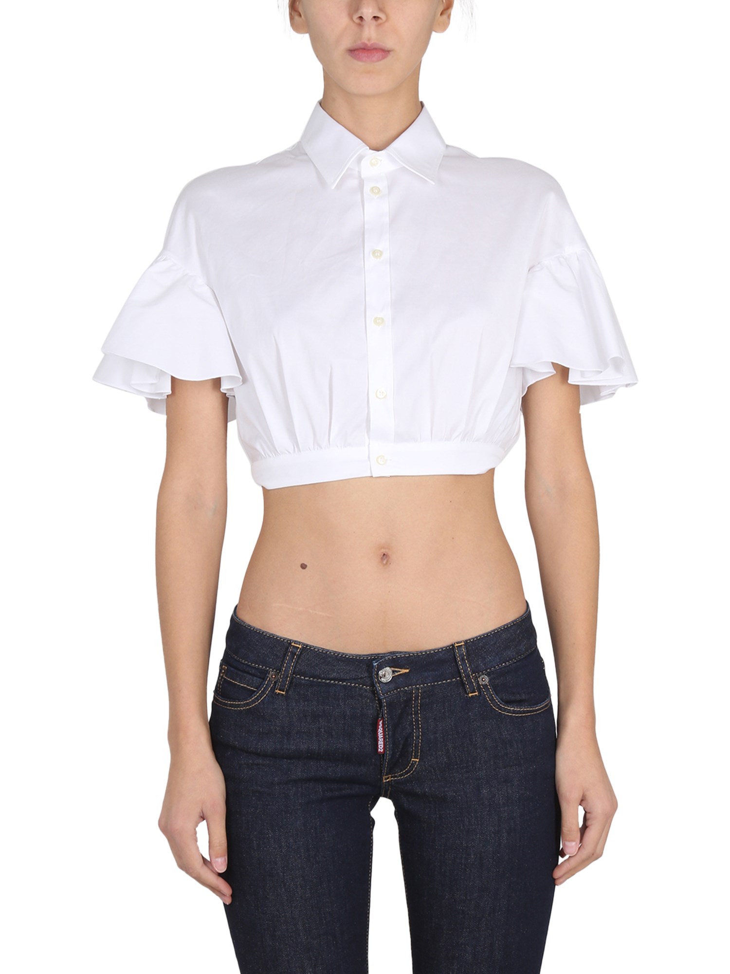 Dsquared2 Flared-sleeve Cropped Shirt In White