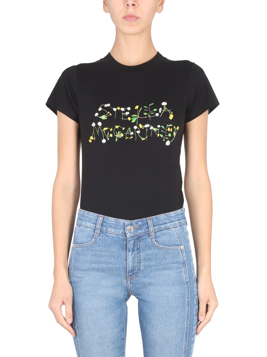 STELLA McCARTNEY T-SHIRT IN JERSEY DI COTONE CON STAMPA LOGO