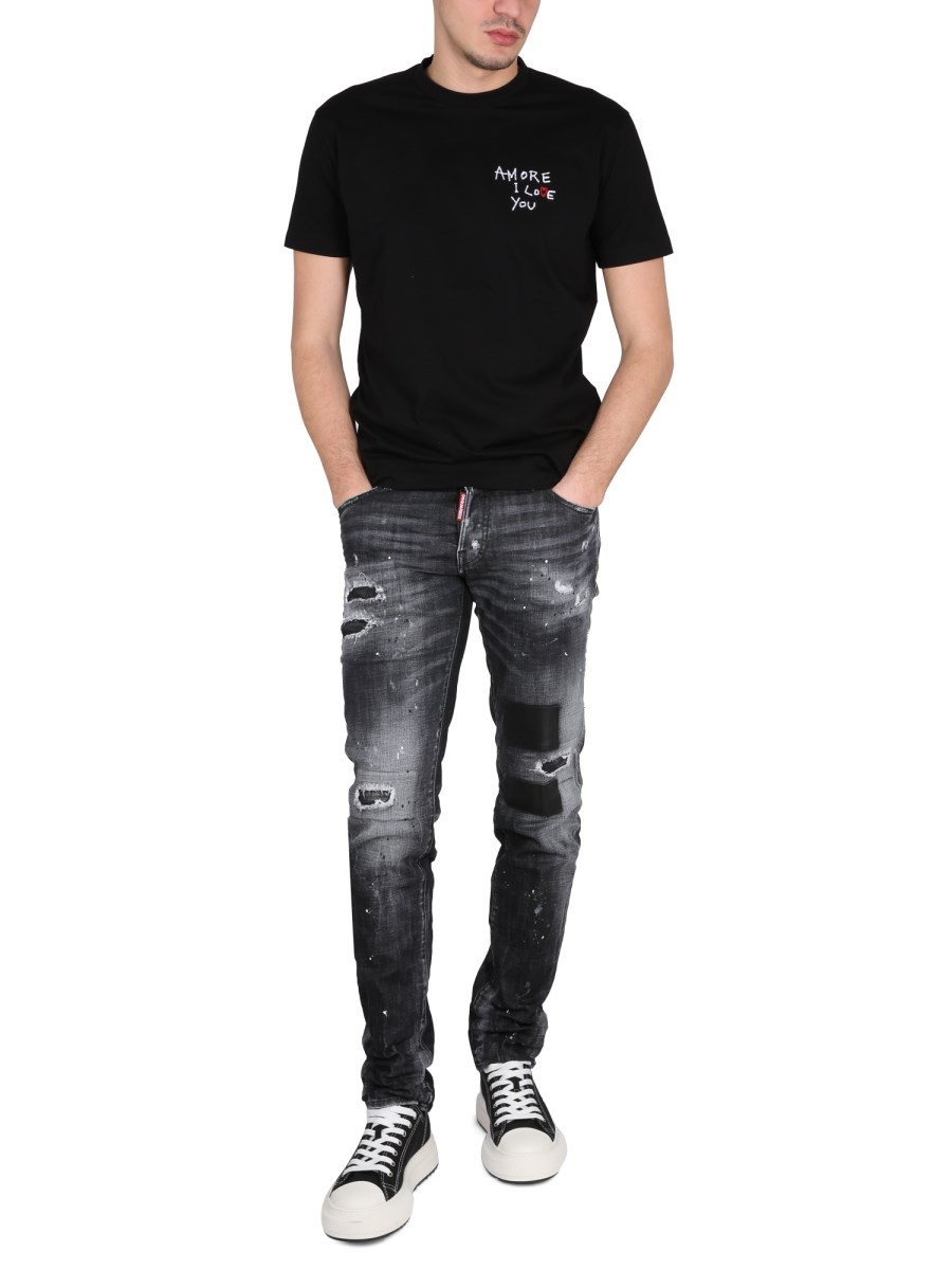 【送料&関税込】Dsquared2 I Love You T-shirt Dsquared2 Crewneck T-shirt with Embroidered Logo LOVE YOU