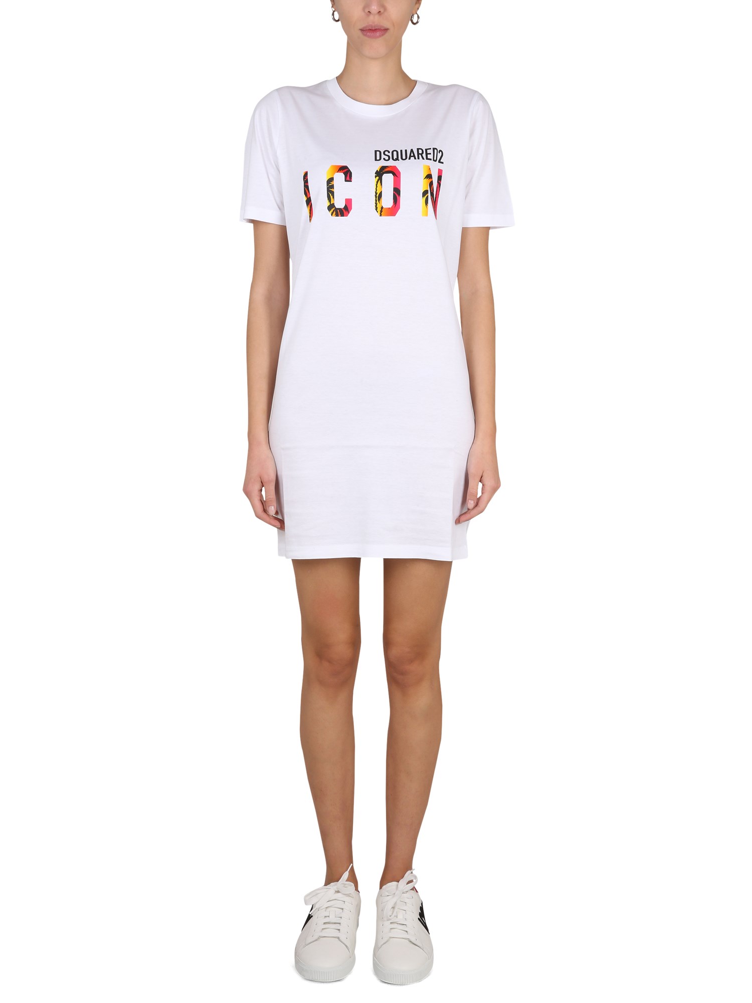 Dsquared2 Icon Sunset Palm T-shirt Dress In White