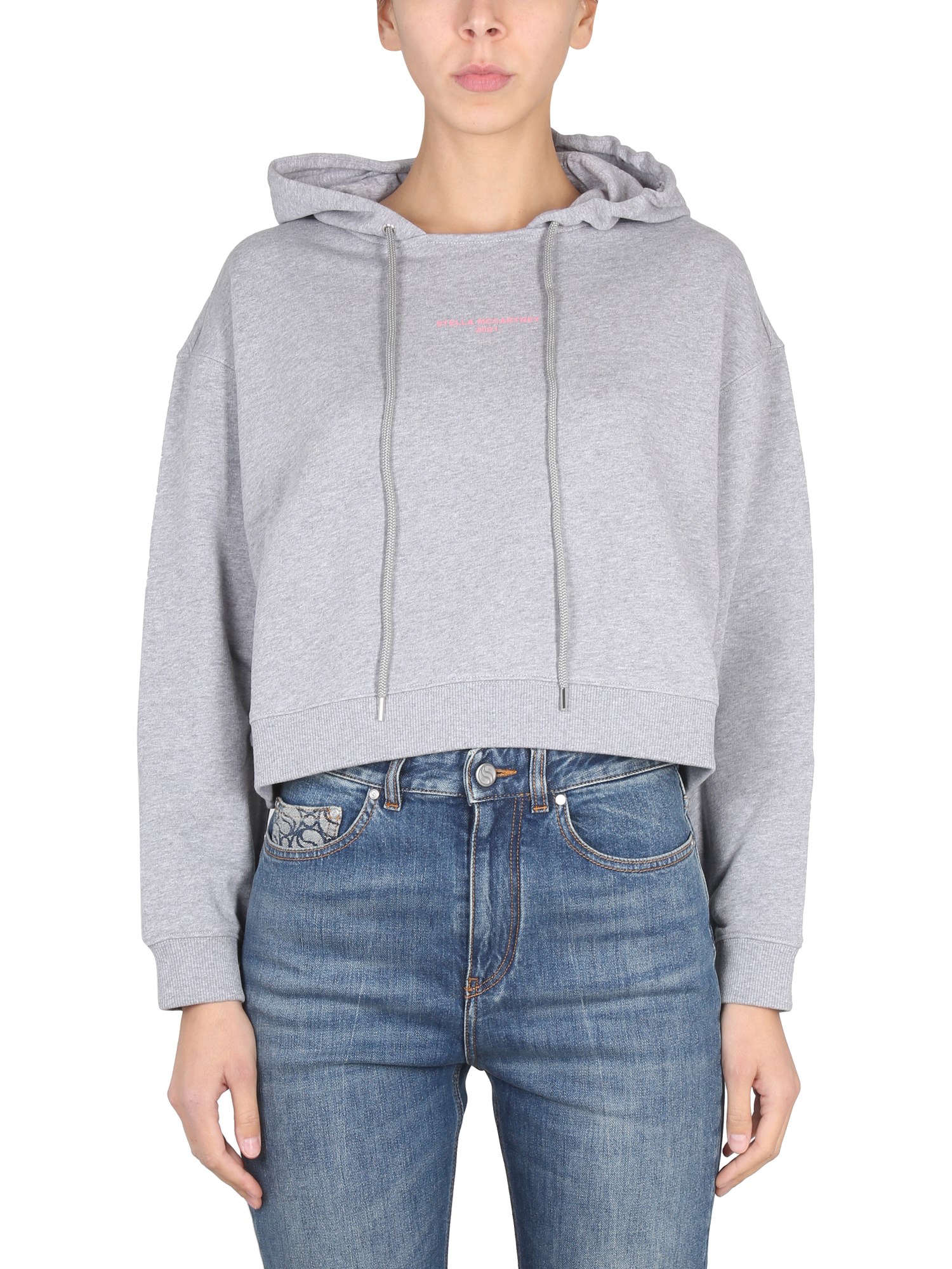 Stella Mccartney Stella 2001 Print Jersey Crop Hoodie In Grey