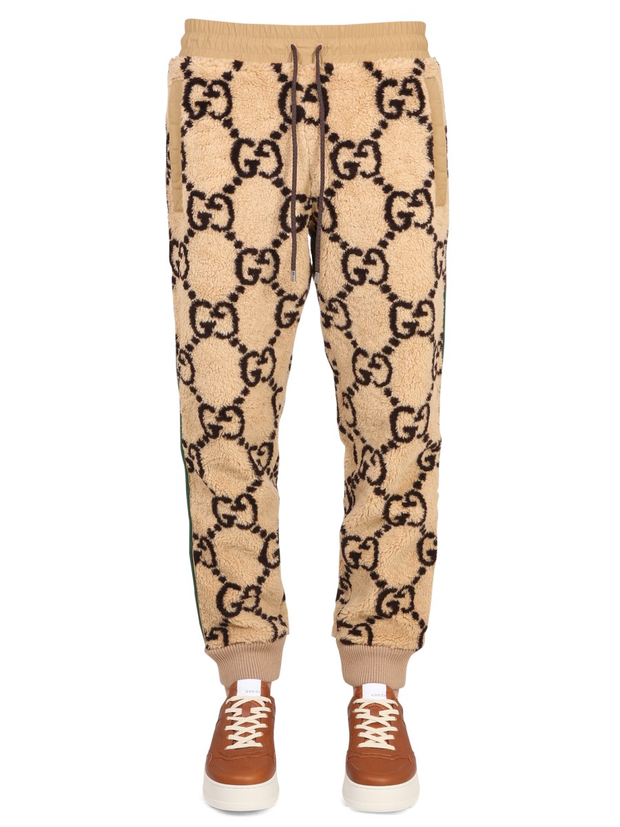 Gucci Monogram-print Drawstring Trousers in Brown for Men